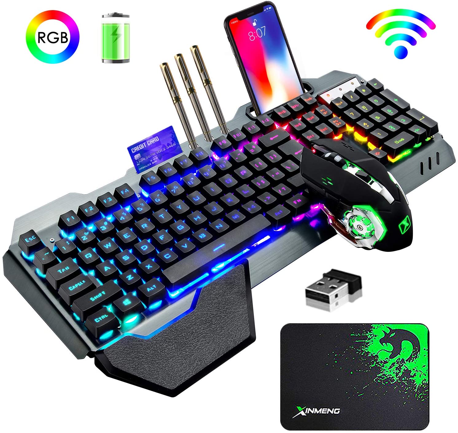Gaming Keyboard Bluetooth - K680 Kabellose Gaming-Tastatur und Maus-Kombination, Regenbogen-LED-Tastatur