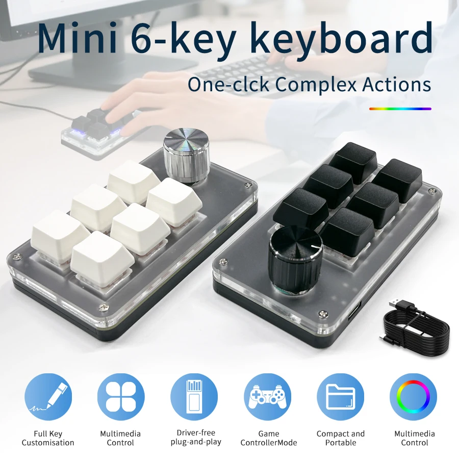 Gaming Keyboard Hot Swappable - RGB 6 Tasten 1 Drehregler Anpassbare