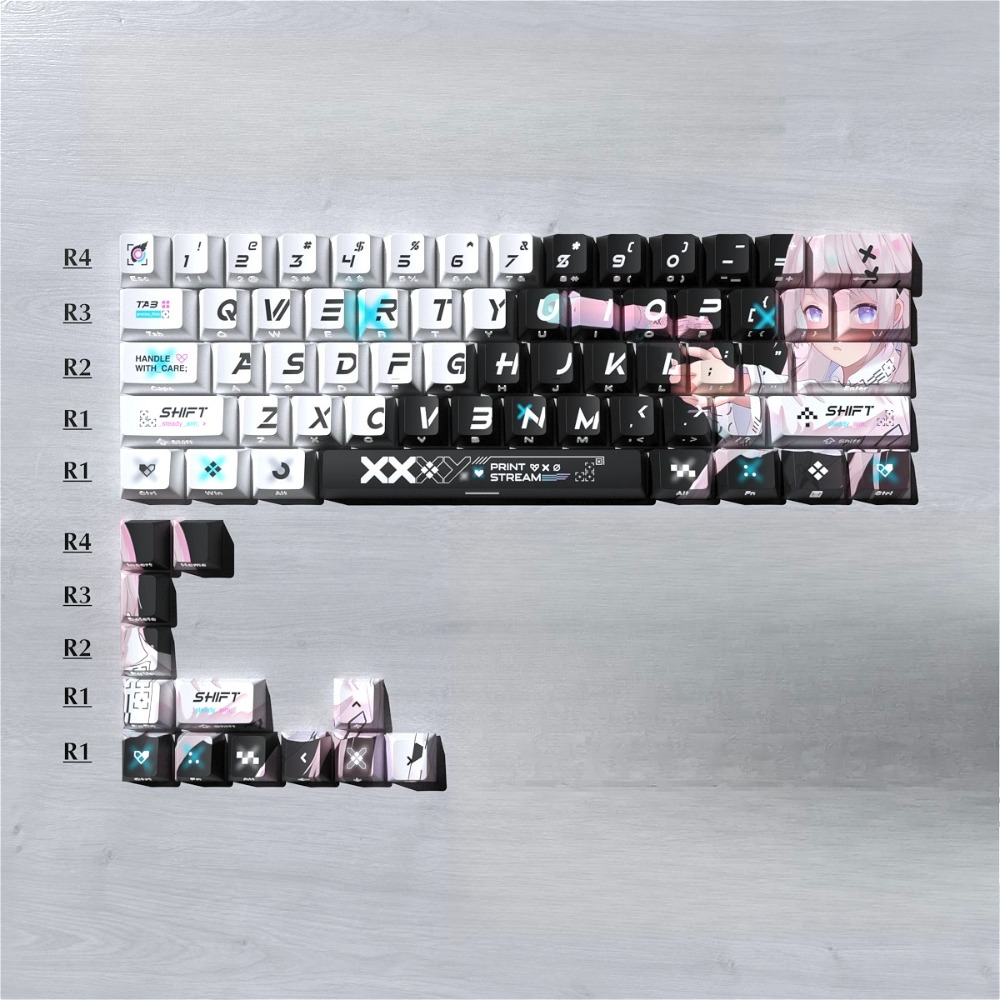 Gaming Keyboard Thocky - Thocky-Tastenkappen mit Double-Shot-Side-Print für Wooting 60HE,